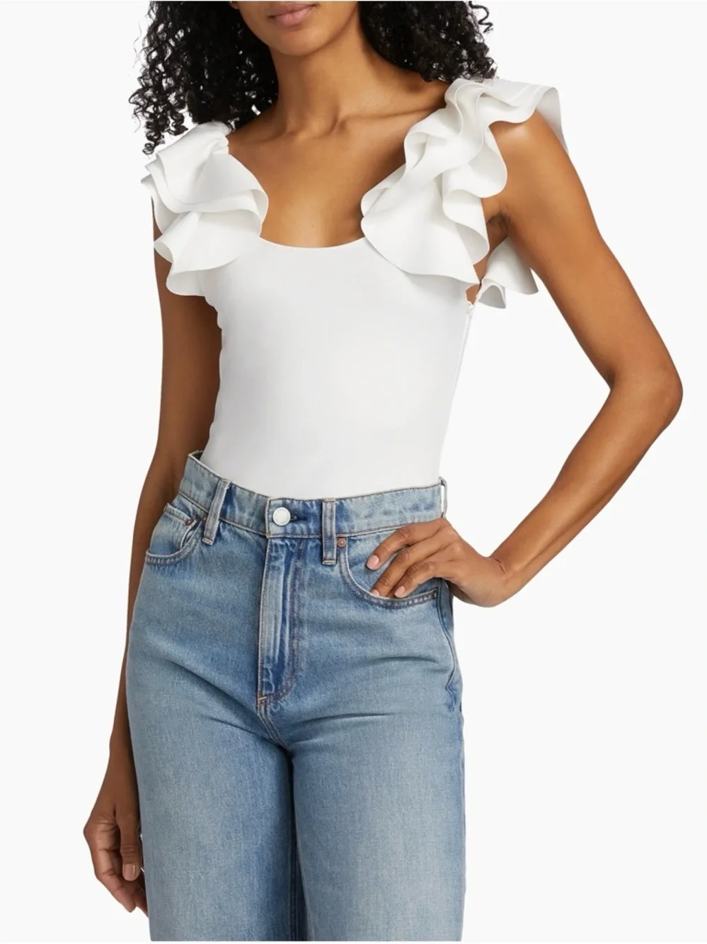 Alice + Olivia Ivory Ruffle Shoulder Bodysuit Size Small NWOT - Picture 3 of 6